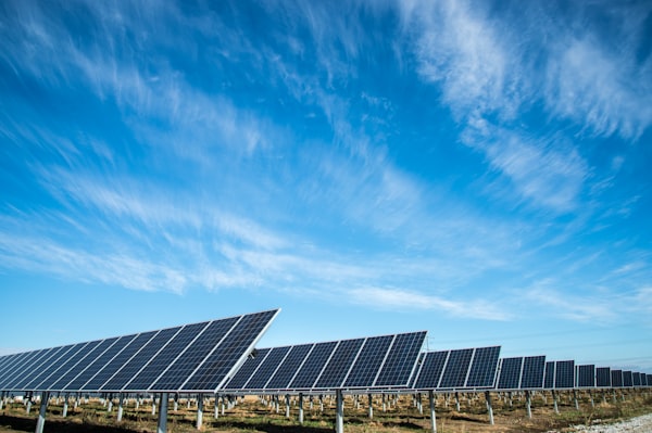 Champ de panneaux solaires sous un ciel bleu